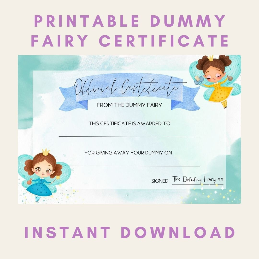 Instant Download Dummy Fairy Certificate (Blue) Printable, Size A4 intended for Dummy Fairy Letter Free Printable