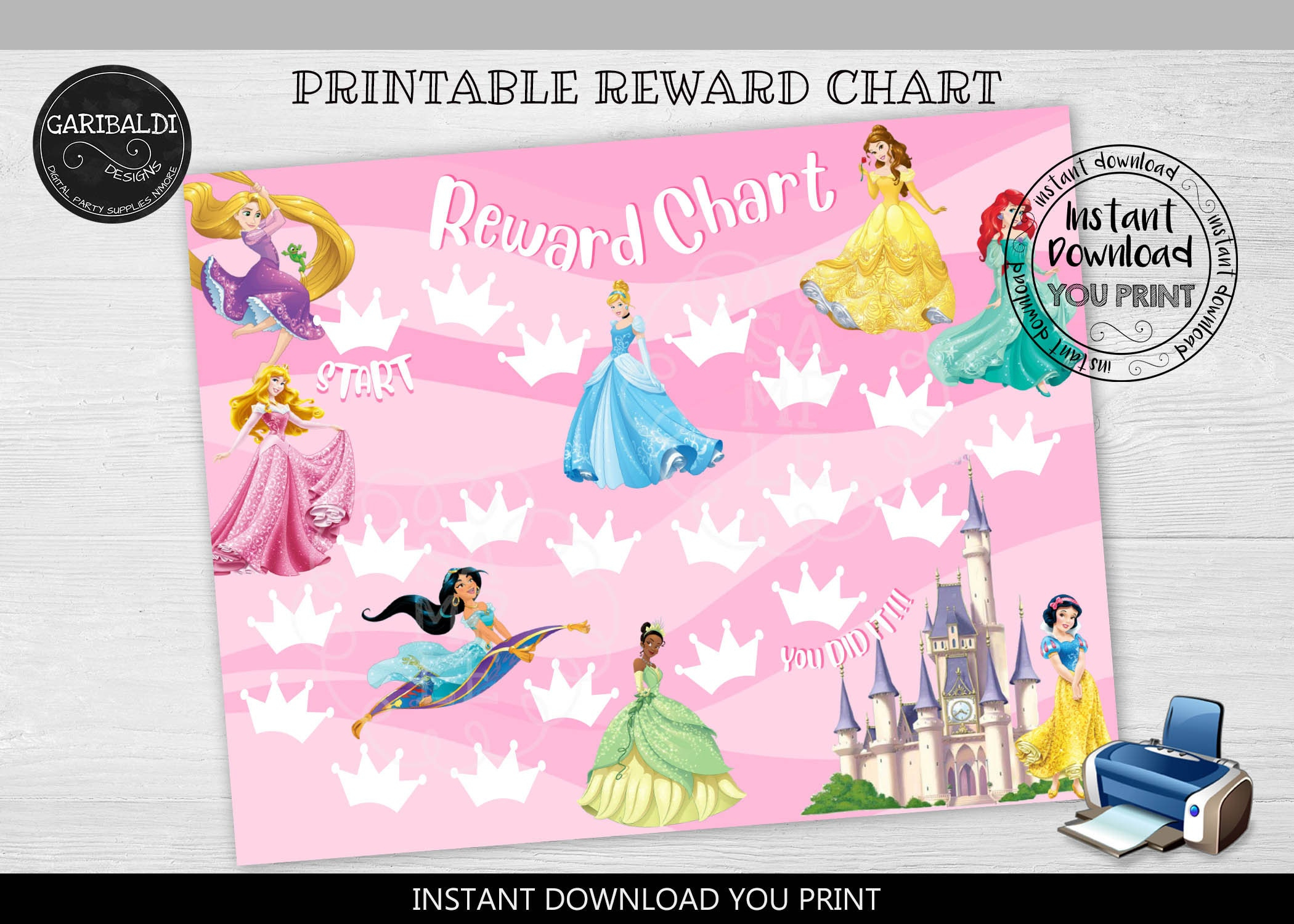 Instant Download Reward Chart Printable Chart Princess Chart Potty regarding Disney Princess Reward Chart Printable