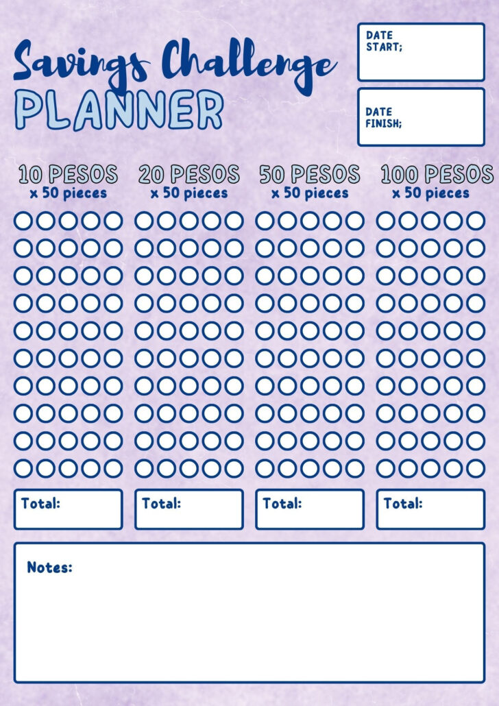 Ipon Challenge Chart Printable