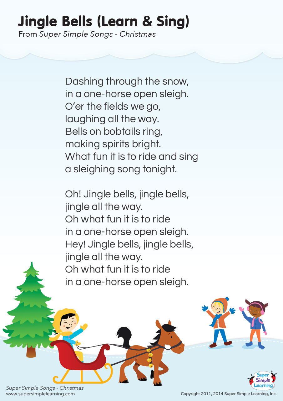 Jingle Bells (Learn &amp;amp; Sing) Lyrics Poster - Super Simple intended for Free Printable Song Lyrics For Seniors