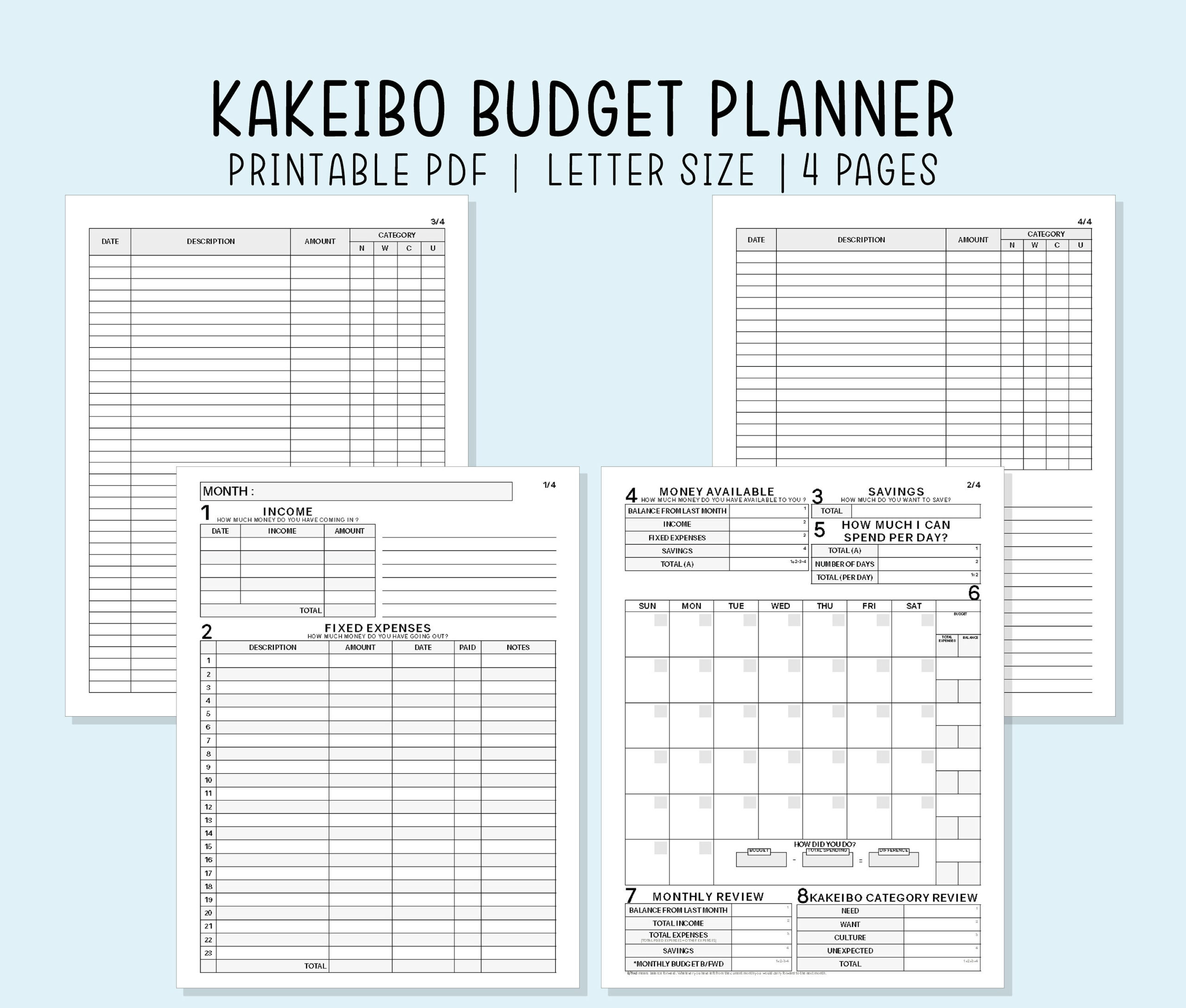 Kakeibo Etatplaner Druckbare Pdf Einsätze Digitale Datei Sofort-Download Einfache Undatierte Vorlage Für Etatplaner Und Ausgaben-Organizer within Kakeibo Free Printable