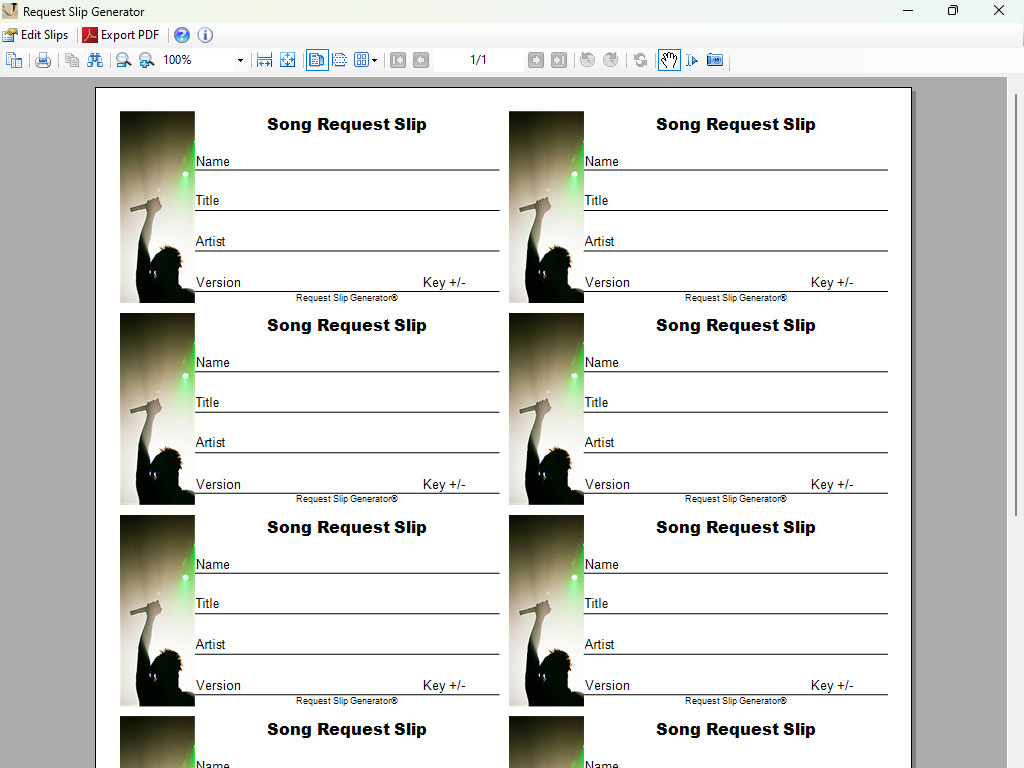 Karaosoft Request Slip Generator - Karaoke Song Request Slip in Free Karaoke Slips Printable