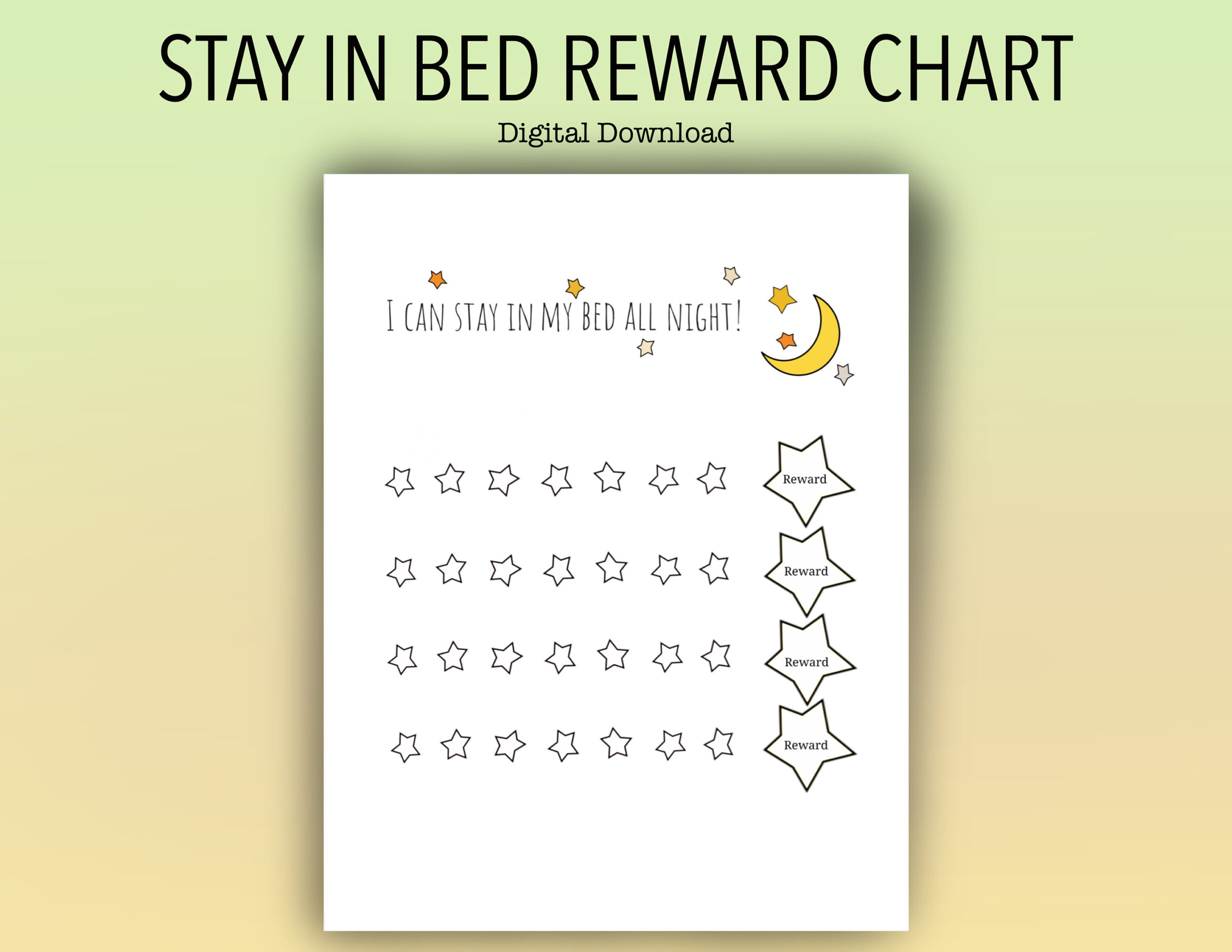 Kids Printable Stay In Bed Reward Chart / Night Time Sticker Prize in Stay In Bed Sticker Chart Printable Free