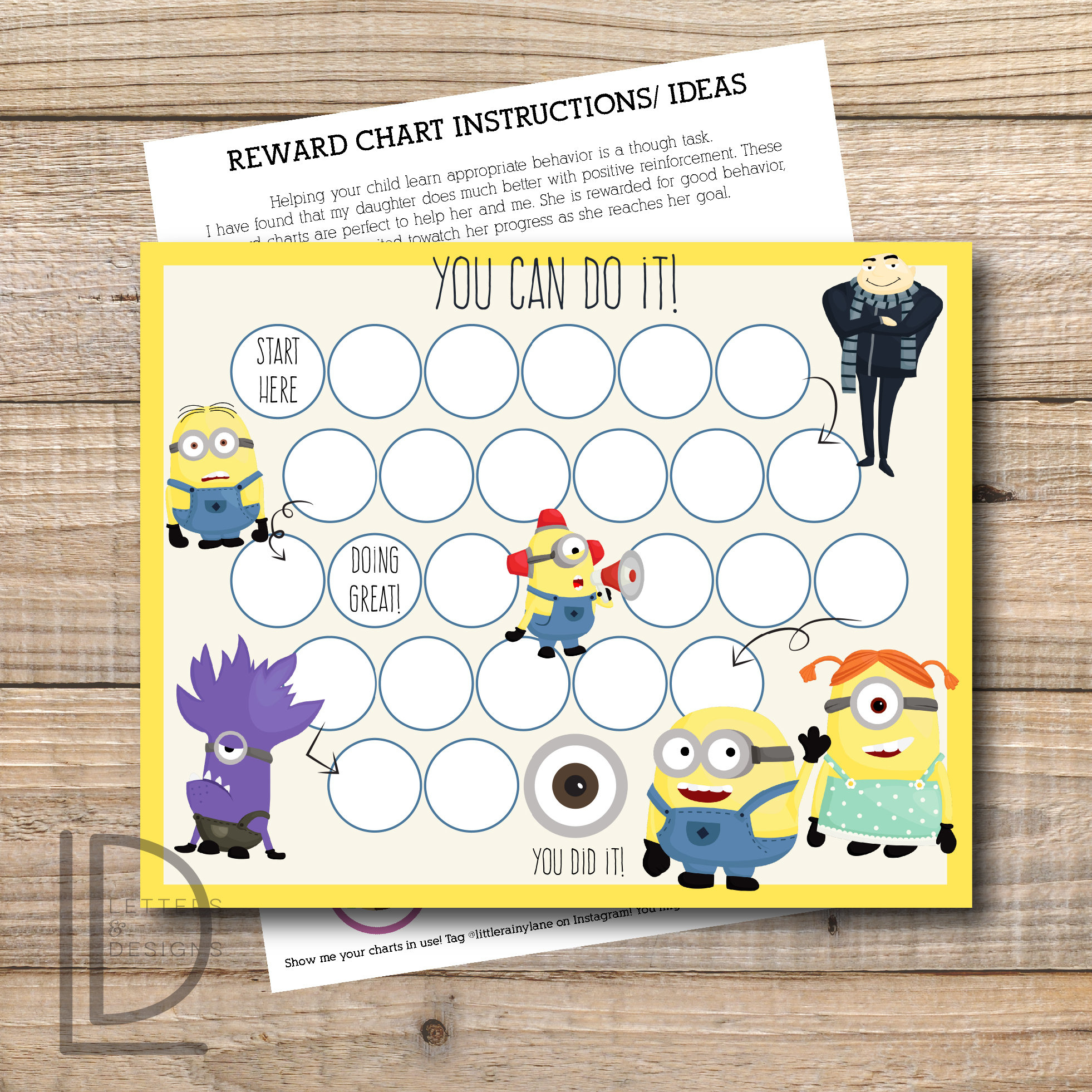 Kids Reward Chart - Minions Reward Chart - Printable - Instant for Who&amp;amp;#039;s Here Today Chart Printable
