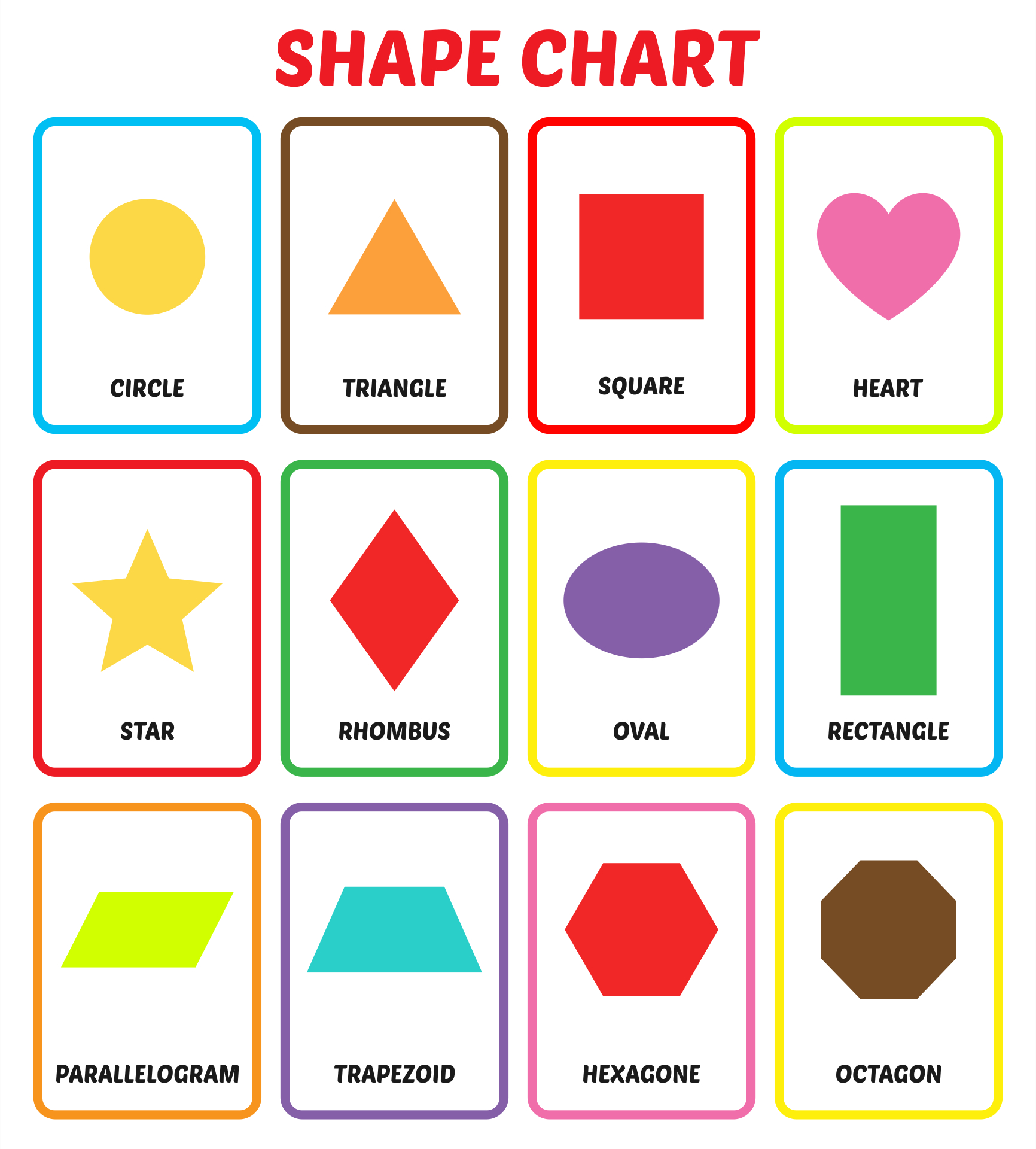 Kindergarten Shapes Flash Cards - 13 Free Pdf Printables | Printablee intended for Shapes Chart Printable