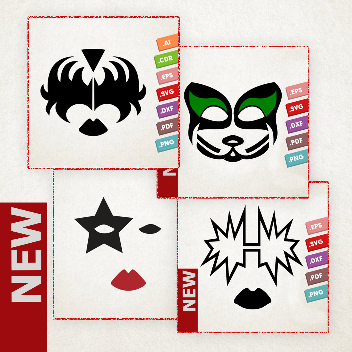 Kiss 4 Masks - Svg Vector Promo Pack. Kiss Makeup Masks. Instant intended for Gene Simmons Free Printable Stencil