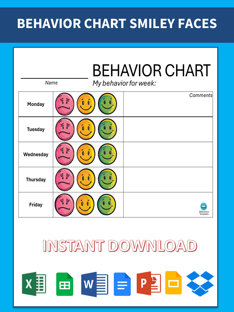 Kostenloses Daily Behavior Chart With Smiley Faces throughout Smiley Face Behavior Chart Printable