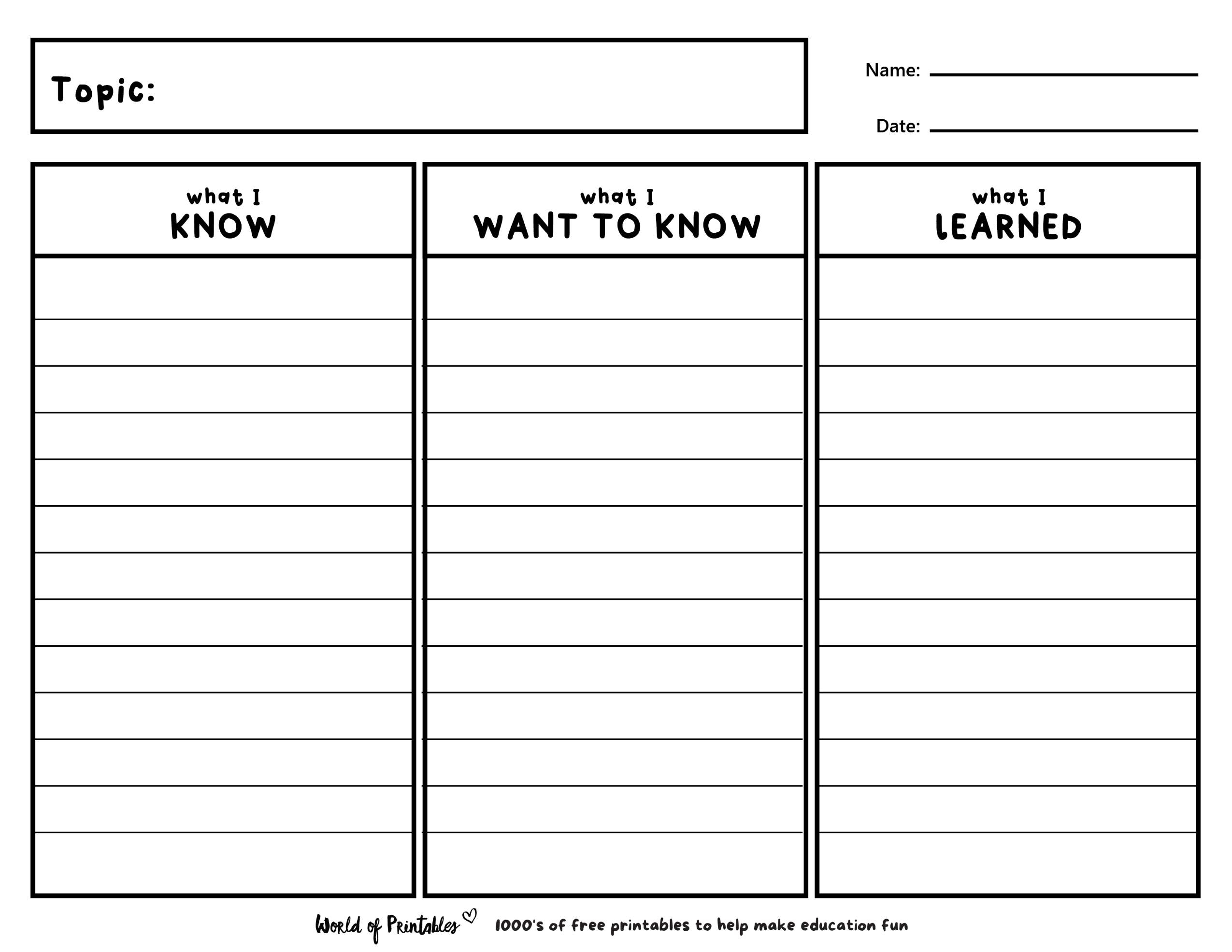 Kwl Chart | 14 Templates - World Of Printables with regard to K W L Chart Printable