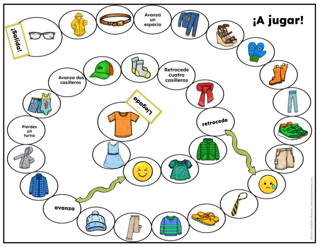 La Ropa Vocabulary Dice Game pertaining to Free Printable Spanish Games