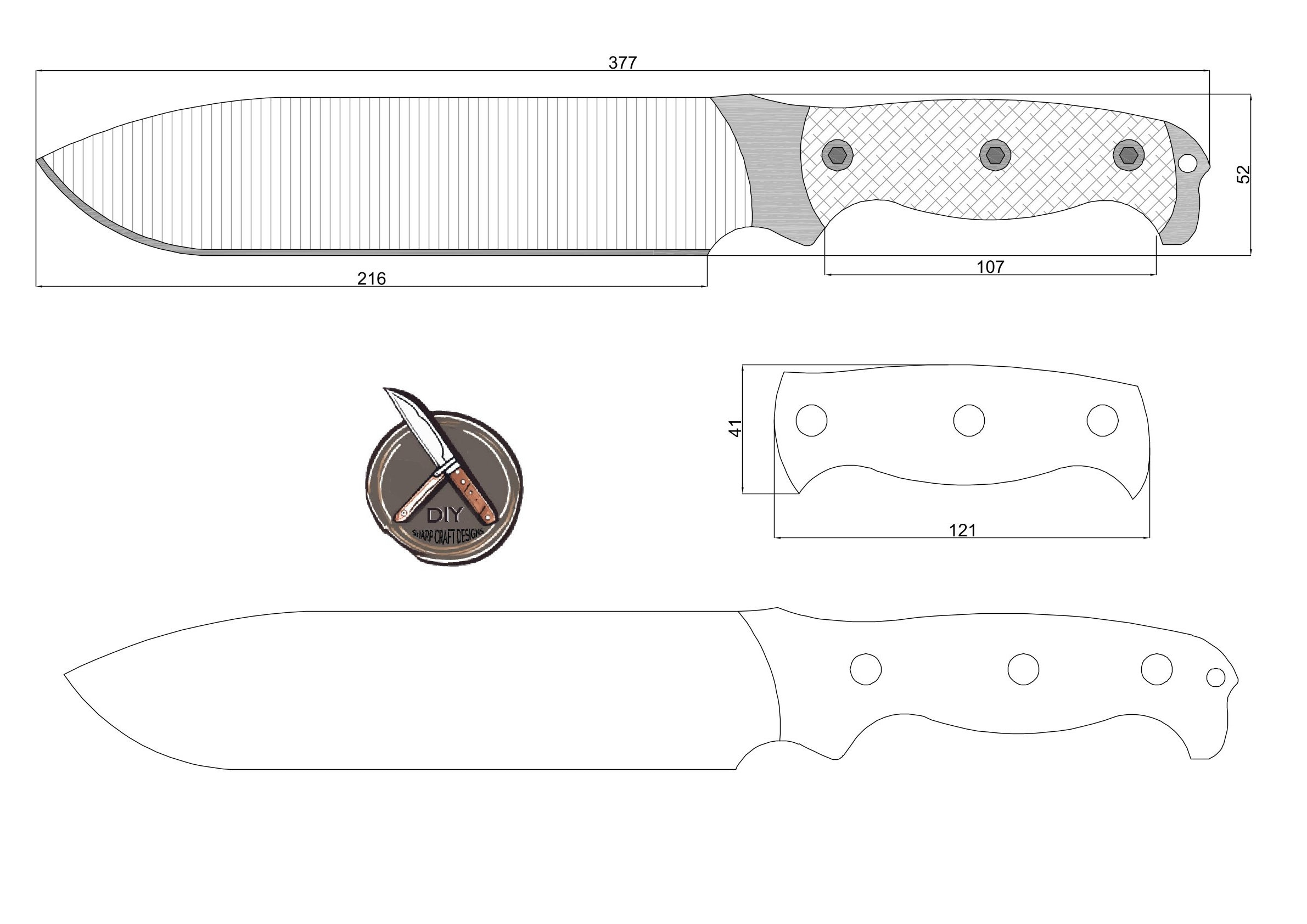Large Bowie Knife Design Template - Digital Pdf Dwg Dxf Plans For intended for Printable Bowie Knife Patterns