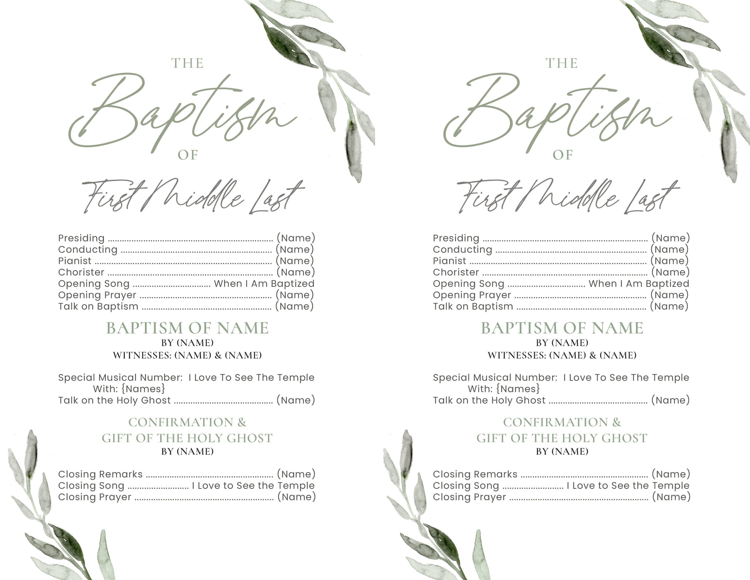 Lds Baptism Program - 1/2 Sheet Baptism Program Lds - Editable with regard to Lds Baptism Templates Free Download