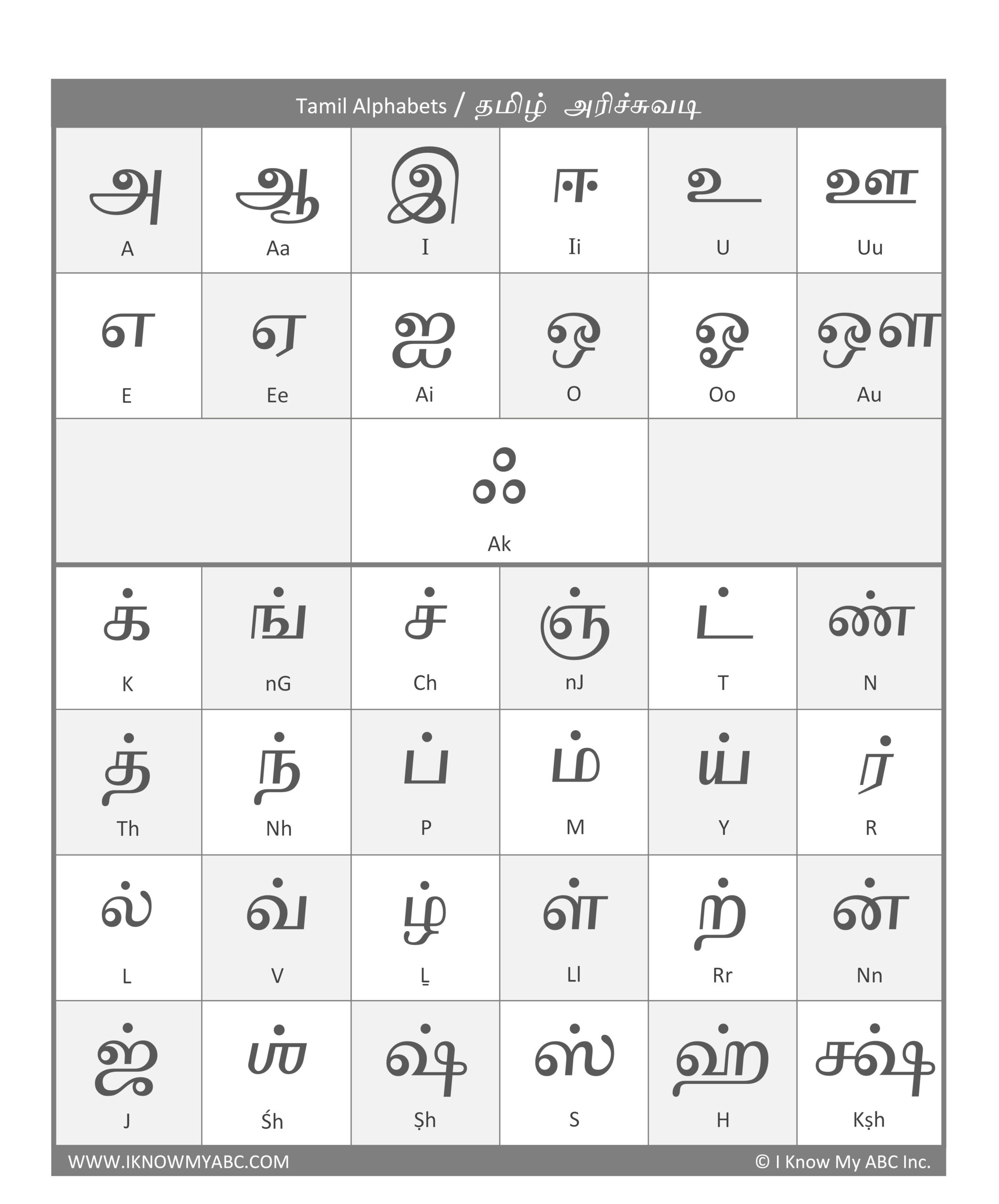 Learn Tamil Alphabet – Free Educational Resources – I Know My Abc Inc. with regard to Tamil Letters Chart Printable
