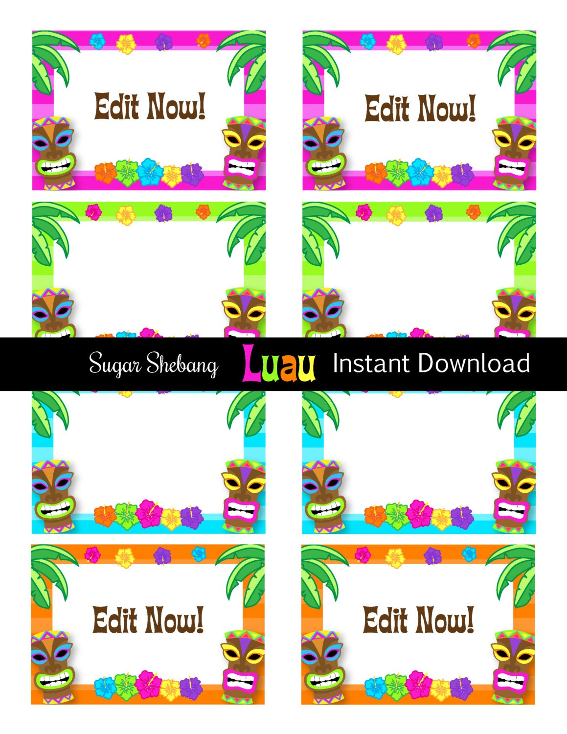 Luau Food Labels- Instantly Downloadable And Editable File - Personalize At Home With Adobe Reader Or Picmonkey - Luau Party Supplies regarding Free Printable Hawaiian Food Labels