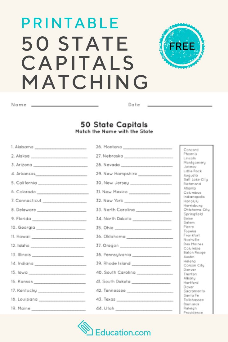 Match The Capital To The State | Worksheet | Education within Free Printable State Capitals Quiz