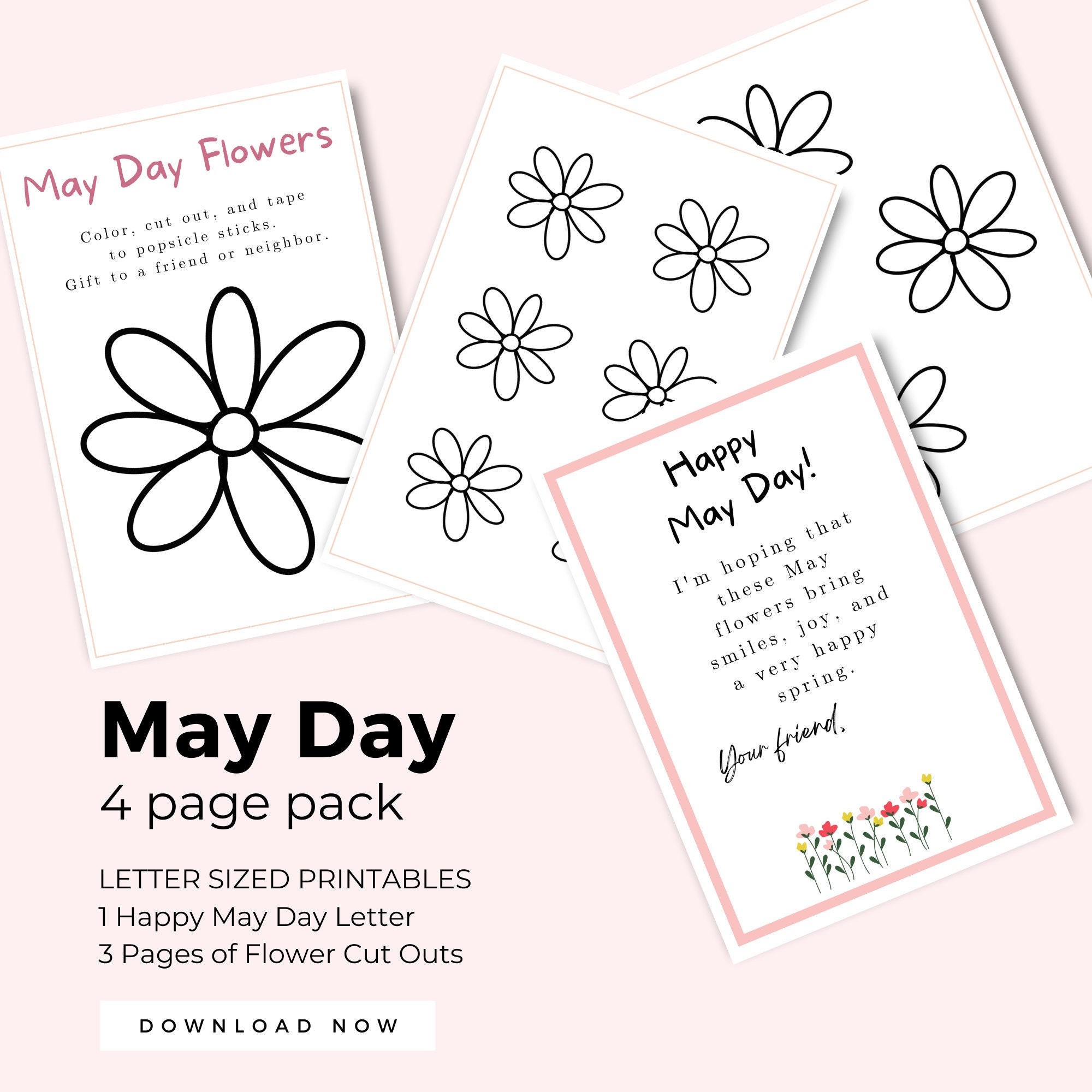 May Day Card For Kids Printable Letter Size With Flower Cutouts pertaining to Free Printable May Day Cards