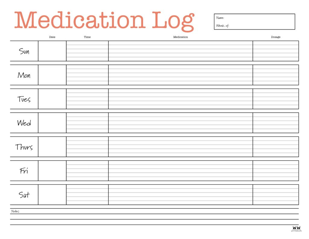 Medication Logs - 25 Free Printables | Printabulls with Free Daily Medication Chart Printable