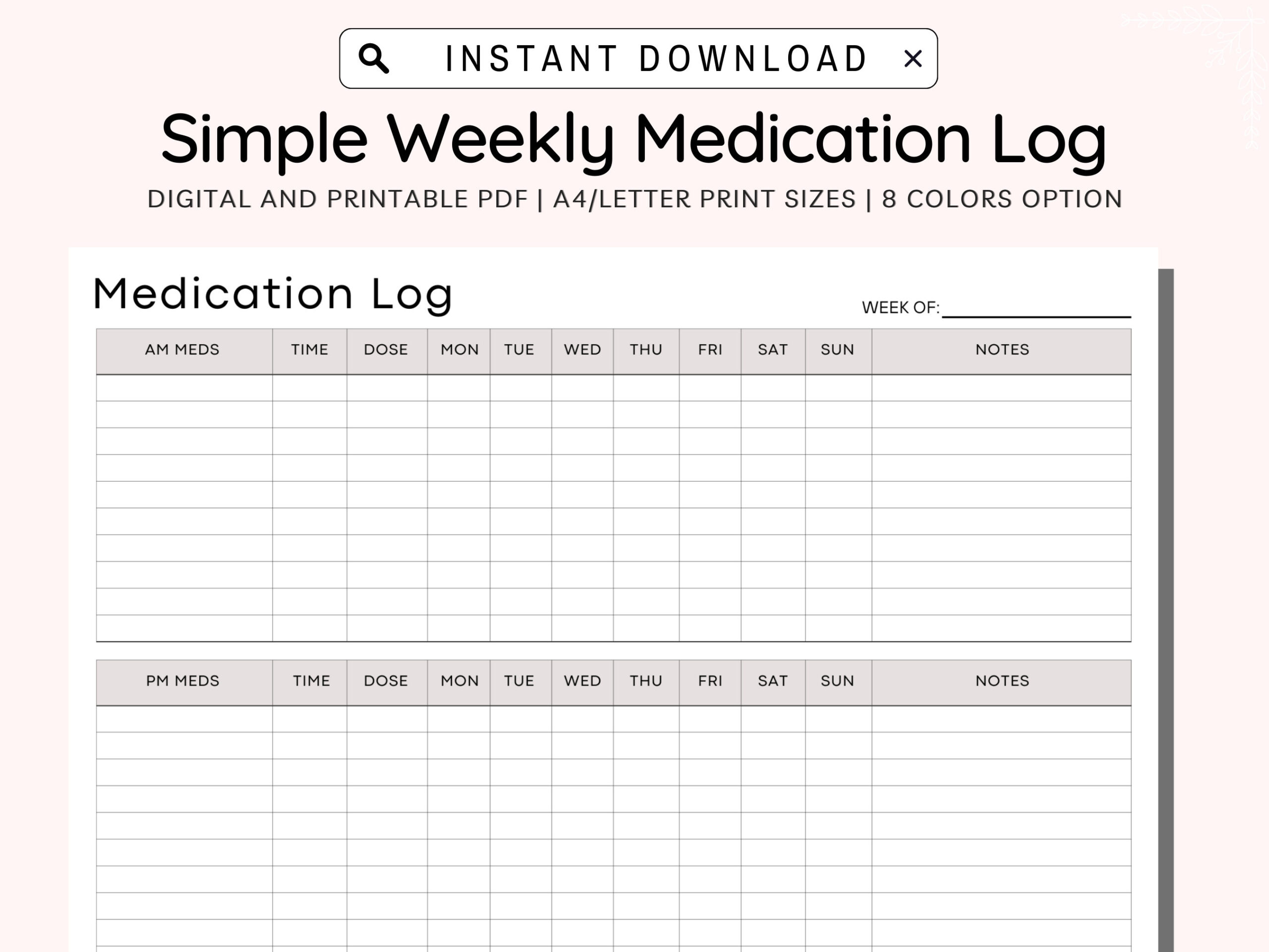 Medication Tracker Printable, Weekly Medication Log, Medicine regarding Medicine Chart Printable