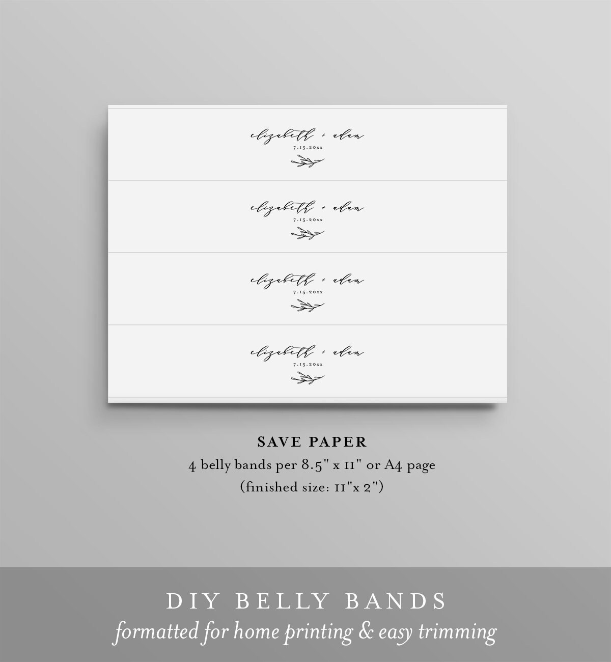 Minimalist Belly Band Printable, Diy Modern Minimal Wedding within Free Belly Band Template
