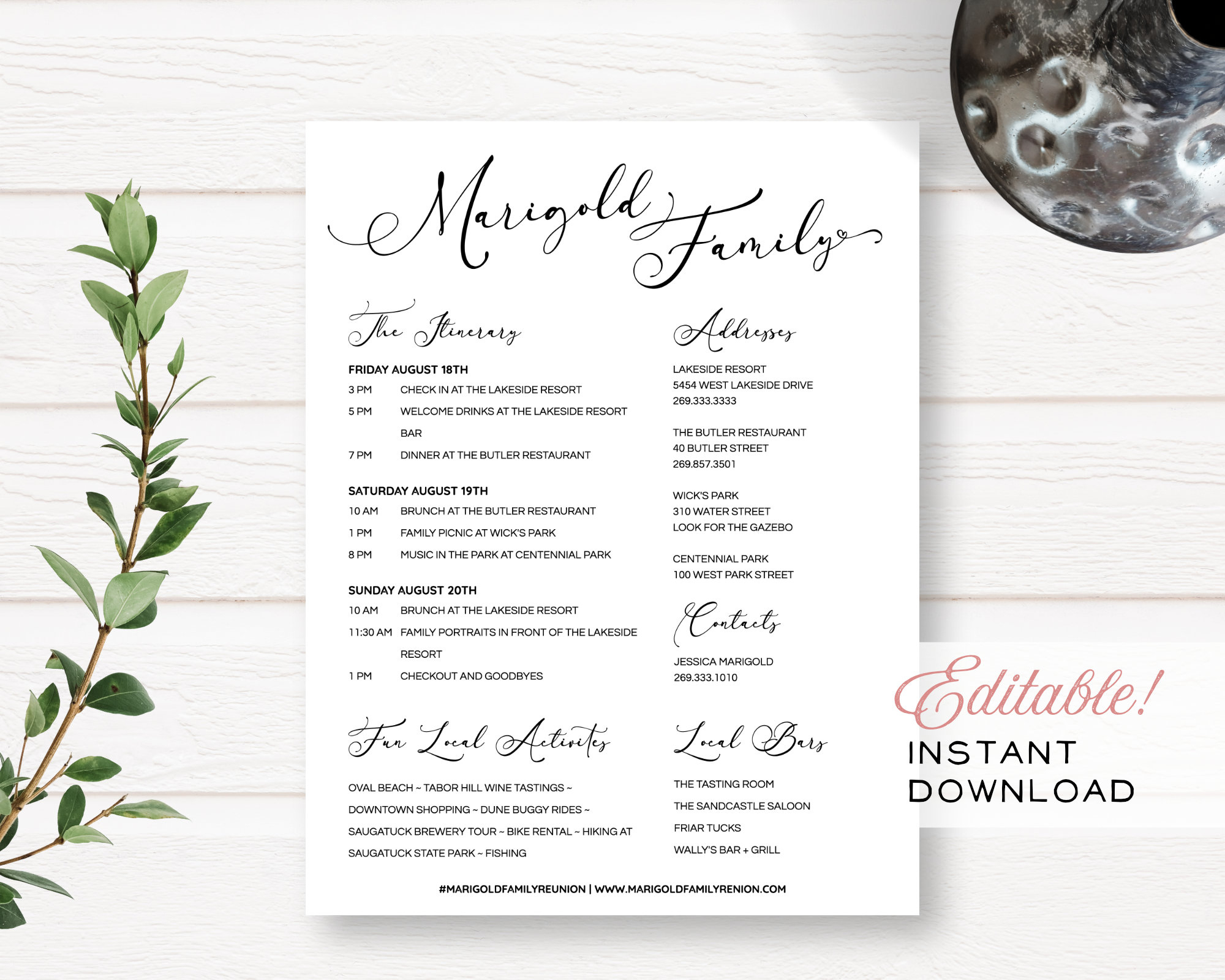 Minimalist Family Reunion Editable Customizable Event Itinerary + Details with regard to Family Reunion Itinerary Template Free
