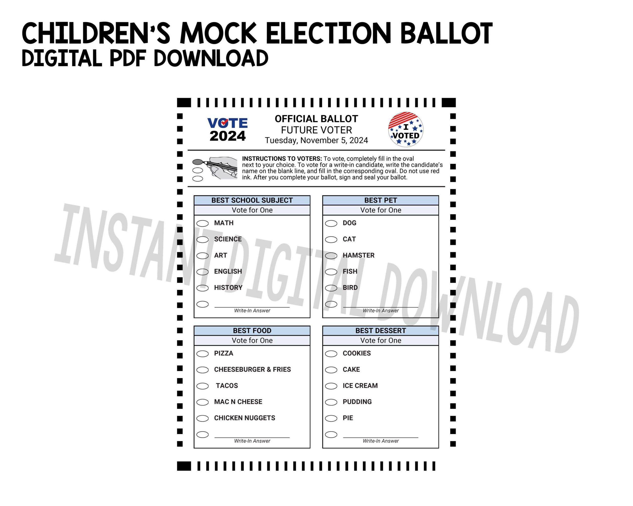 Mock Election Ballot - Instant Digital Download - Etsy throughout Free Editable Voting Ballot Template