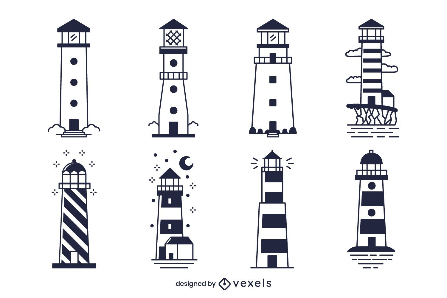 Monochrome Lighthouse Design Pack Vector Download pertaining to Free Printable Lighthouse Patterns