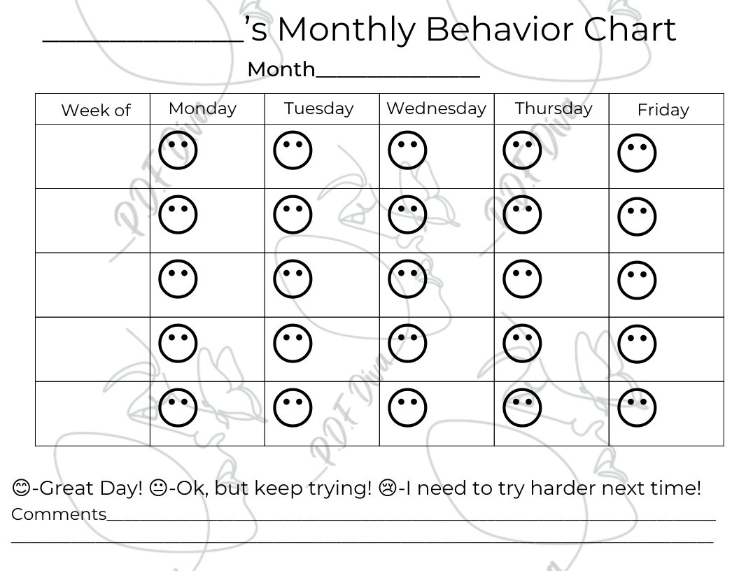 Monthly Behavior Chart - Instant Download - Etsy intended for Monthly Behavior Chart Printable