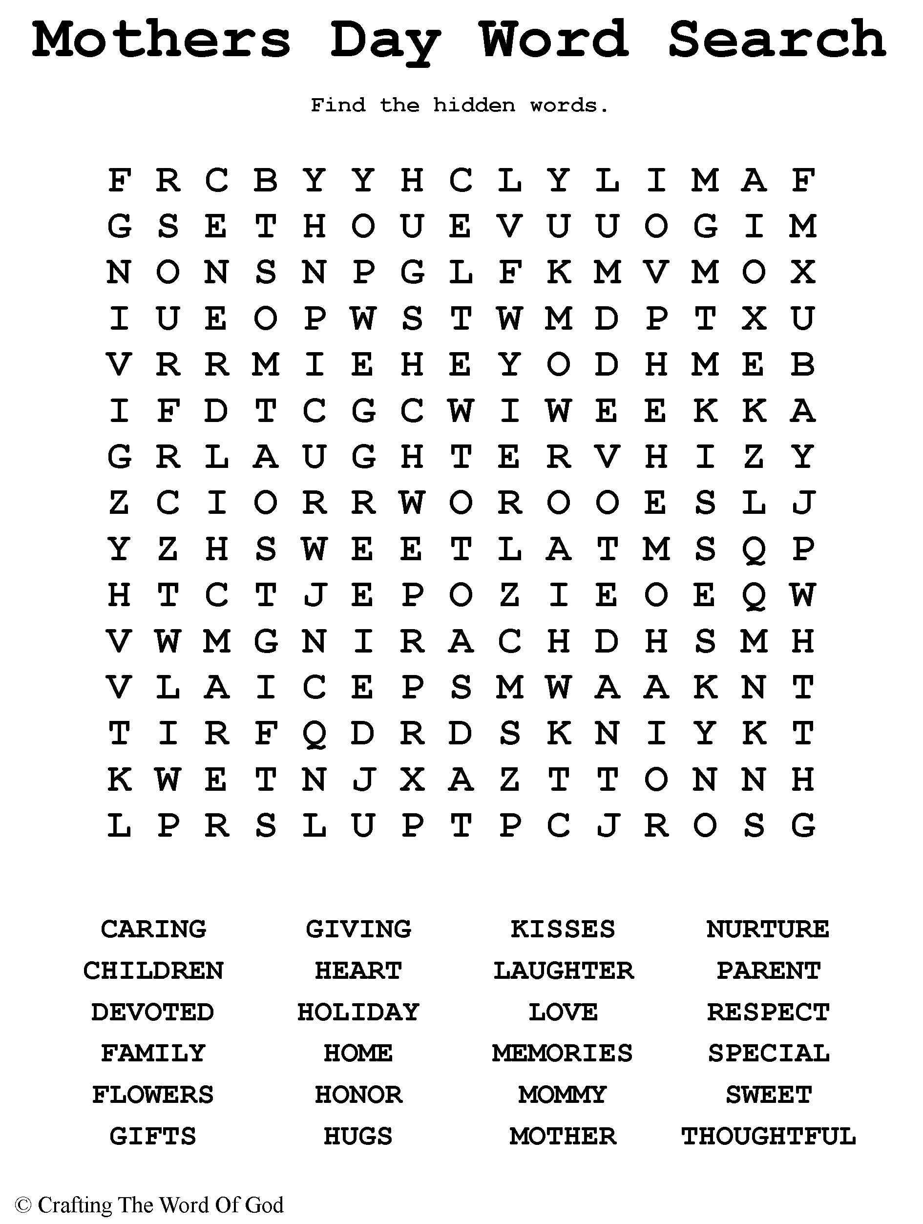 Mothers Day Word Search- Activity Sheet « Crafting The Word Of God with Free Printable Christian Mothers Day Crafts