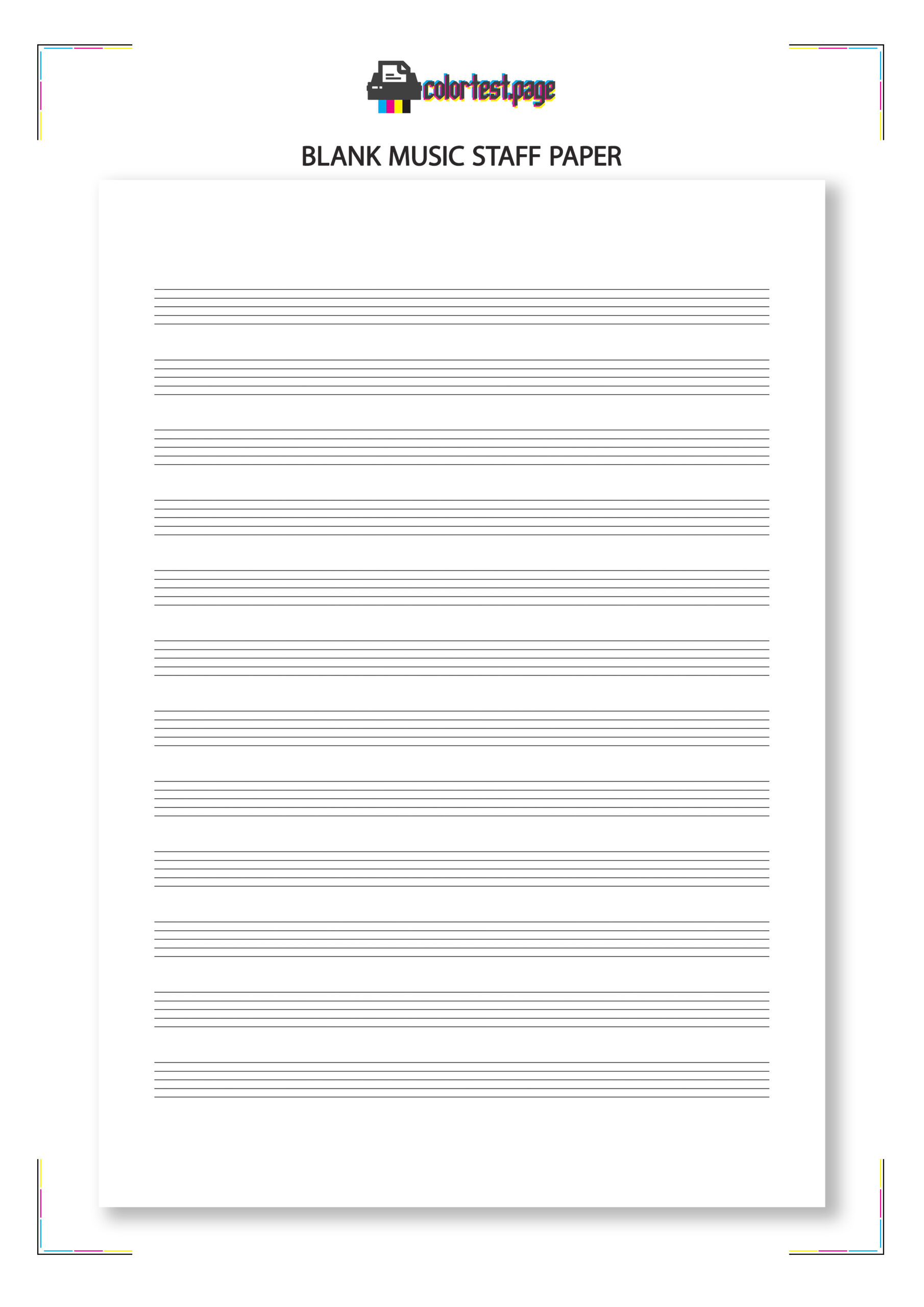 Music Staff Paper (Pdf) | Color Test Page regarding Free Printable Music Staff Paper