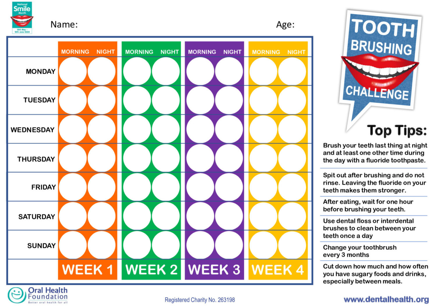 National Smile Month 2020 - Free Tooth Brushing Chart For Kids And intended for Toothbrush Chart Printable