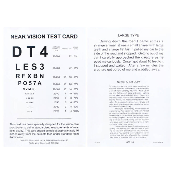 Near Vision Eye Chart Printable