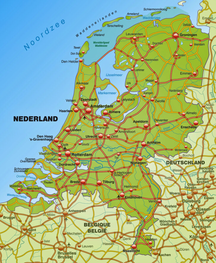 Free Printable Road Map of The Netherlands