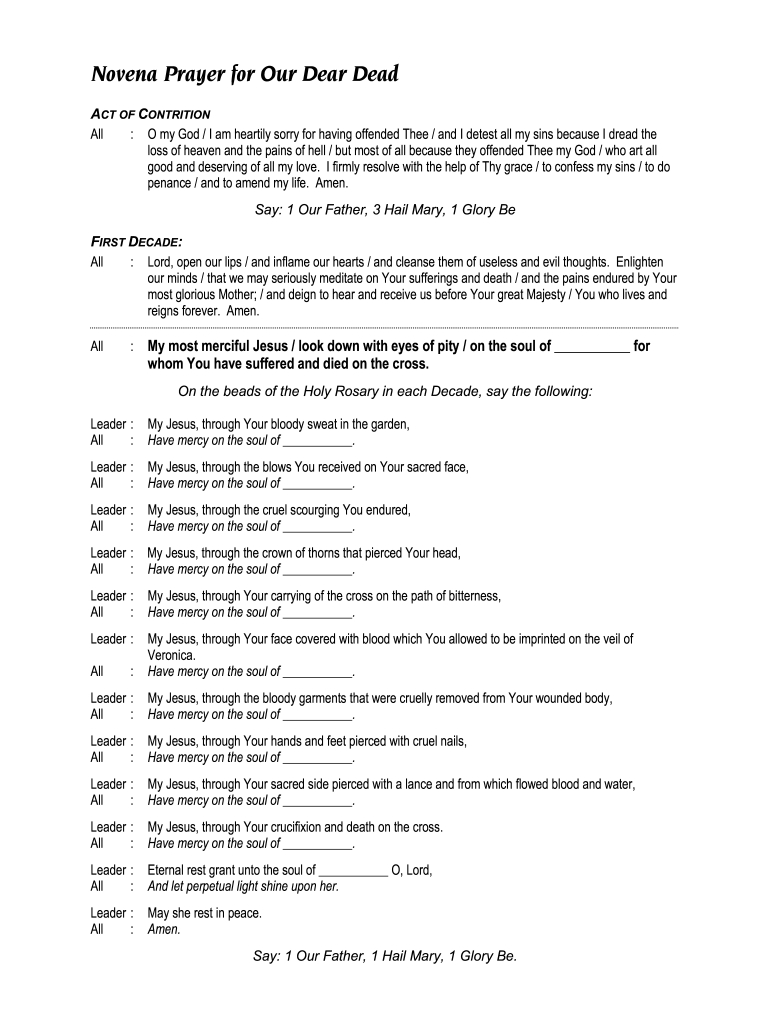 Novena For The Dead - Fill Online, Printable, Fillable, Blank inside Free Printable 40 Days Prayer For The Faithful Departed
