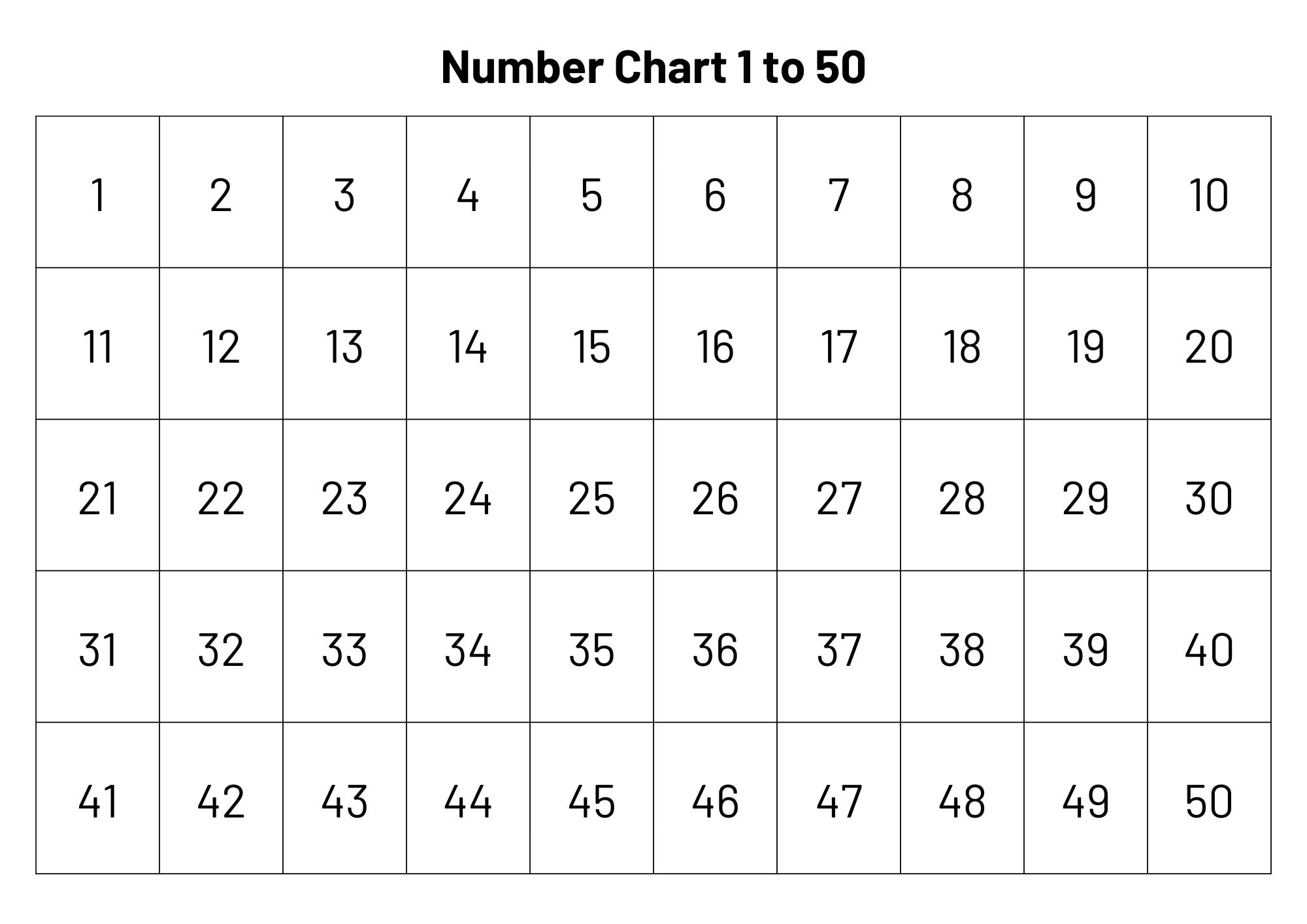 Number Chart 1-50 | Numbers 1 To 50 Printable | Numbers And in 1 50 Number Chart Printable