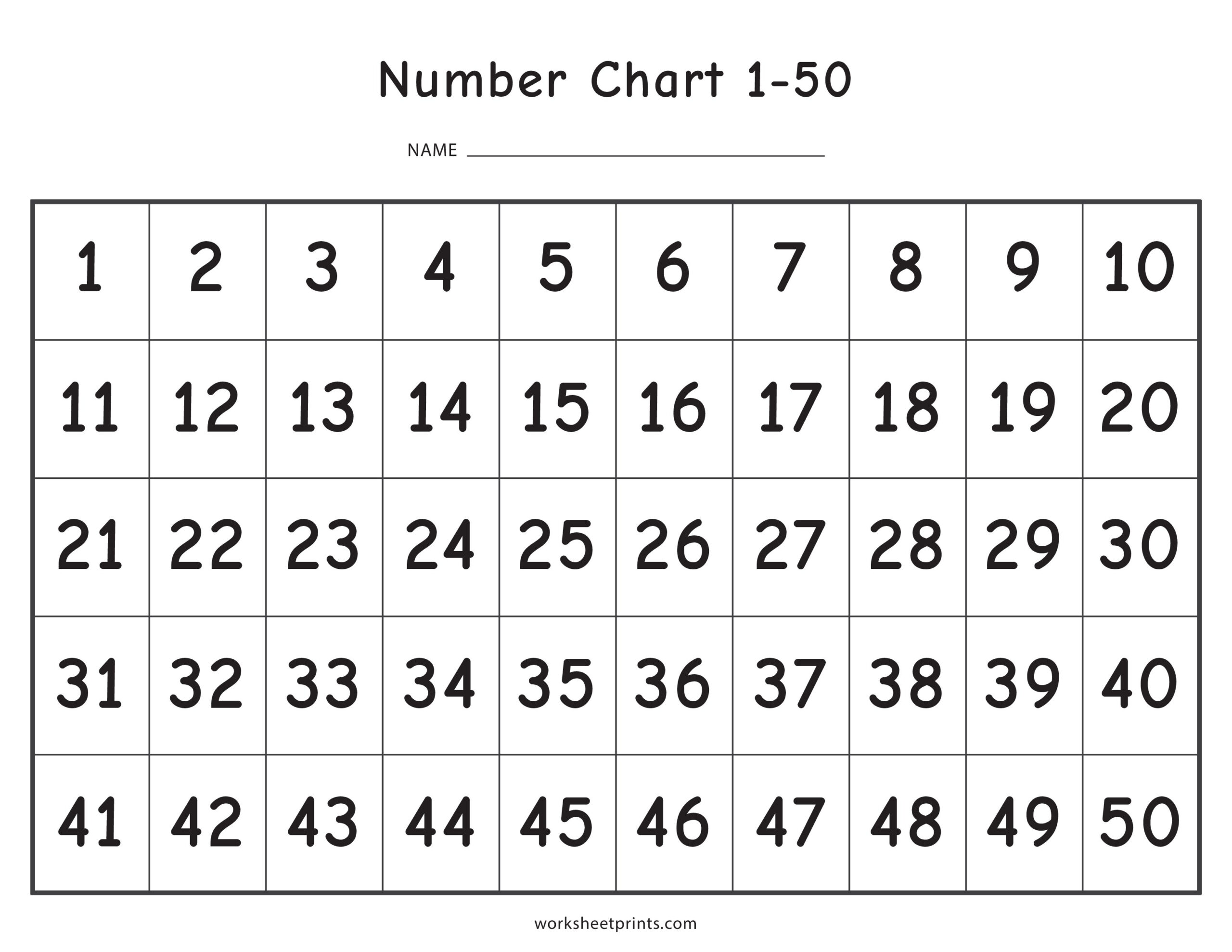 Number Charts 1-50 Printable Pdf with regard to 1 50 Number Chart Printable