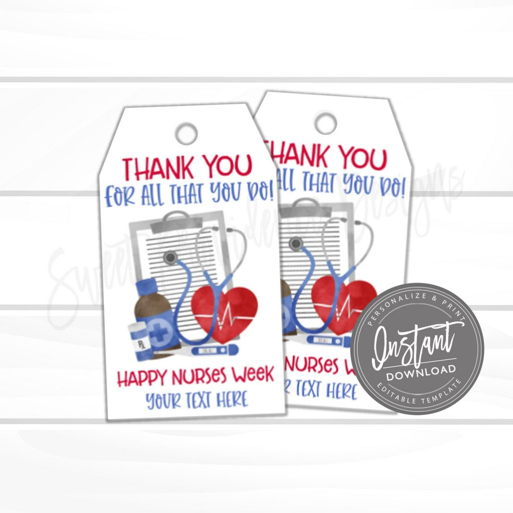 Nurse Appreciation Gift Tag, Thank You Favor Tag Template, Diy with regard to Free Printable Nurses Week Tags