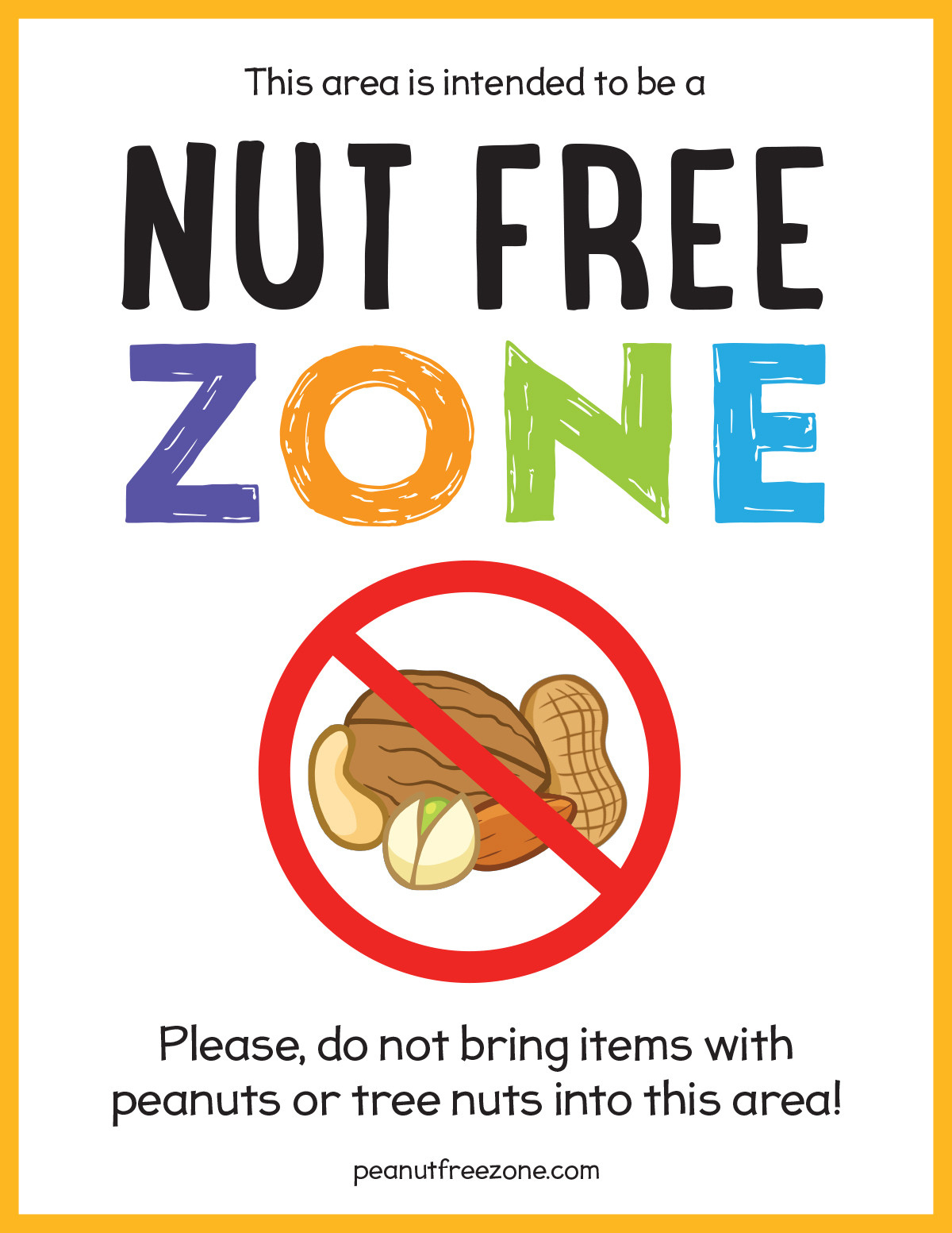 Nut Free Zone Poster, 8-1/2&amp;quot; X 11&amp;quot; intended for Printable Nut Free Zone Sign