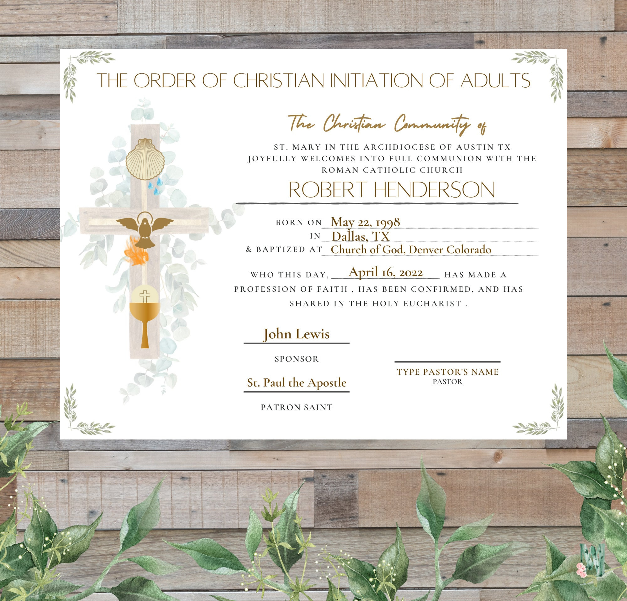 Ocia Certificate For Candidates Order Of Christian Initiation Of with regard to Free Printable Rcia Certificates
