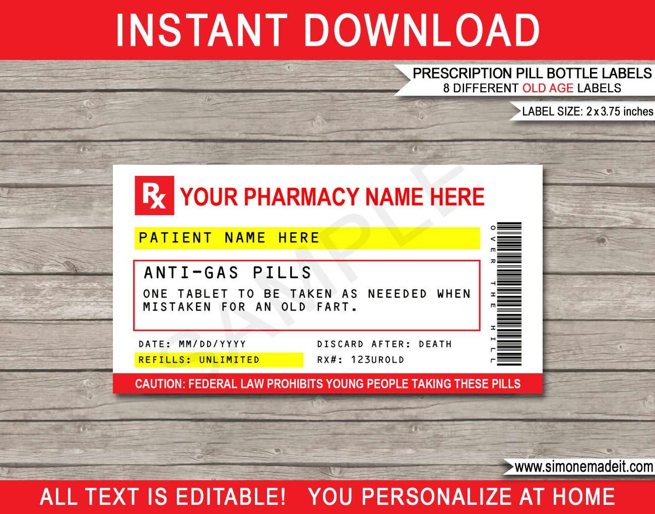 Old Age Prescription Labels (2 X 3.75 Inch) - For Vials in Free Printable Candy Prescription Labels