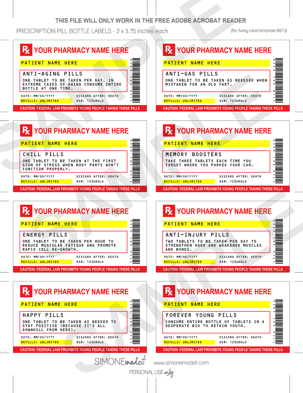 Old Age Prescription Labels (2 X 3.75 Inch) - For Vials intended for Free Printable Candy Prescription Labels