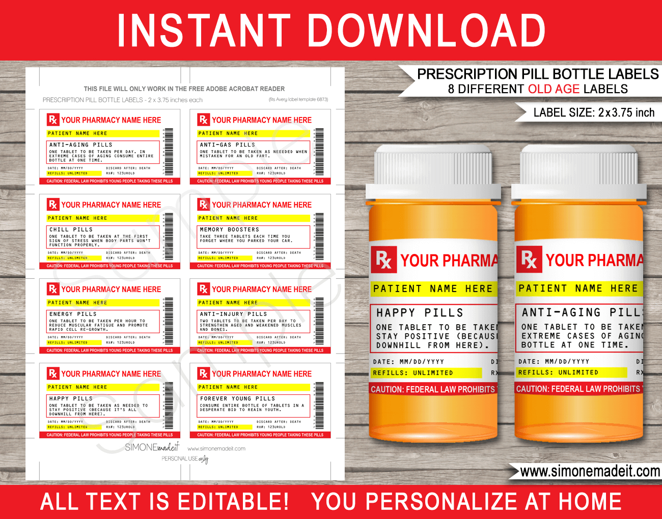 Old Age Prescription Labels (2 X 3.75 Inch) - For Vials regarding Free Printable Candy Prescription Labels