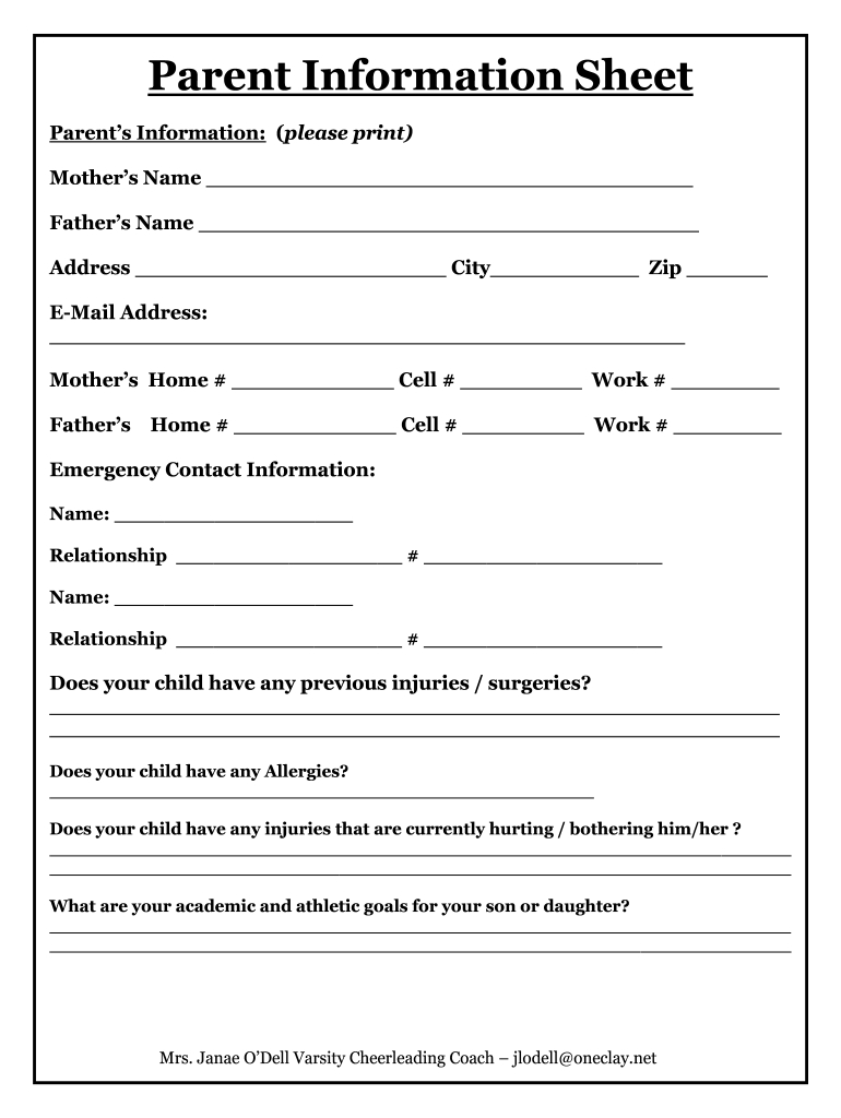 Parent Contact Form - Fill Online, Printable, Fillable, Blank in Free Printable Parent Information Sheet