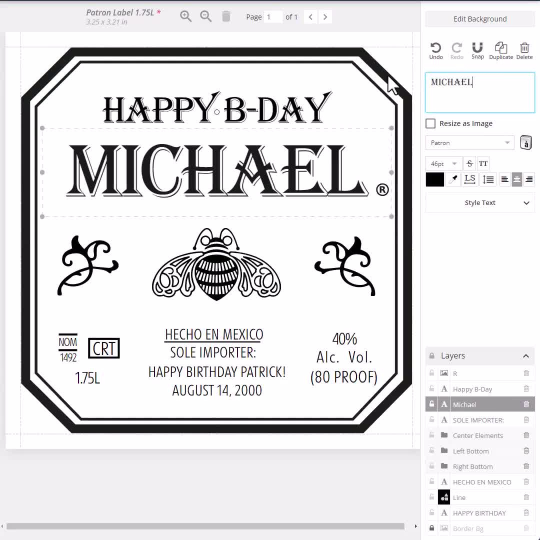 Patron Bottle Label For Customizations, Tequila Editable Label. Printable Birthday Present For Patron Lovers. in Free Patron Label Template