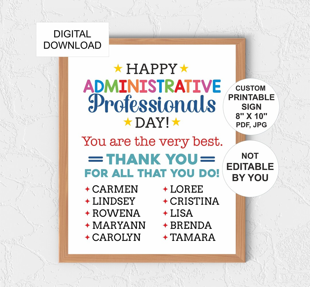 Personalised Administrative Professionals Day Sign Printable within Free Printable Administrative Assistant Cards