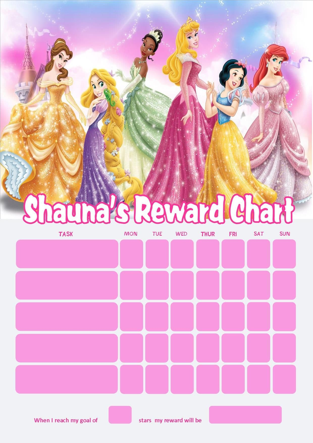 Personalised Disney Princess Reward Chart (Adding Photo Option Available) in Disney Princess Reward Chart Printable