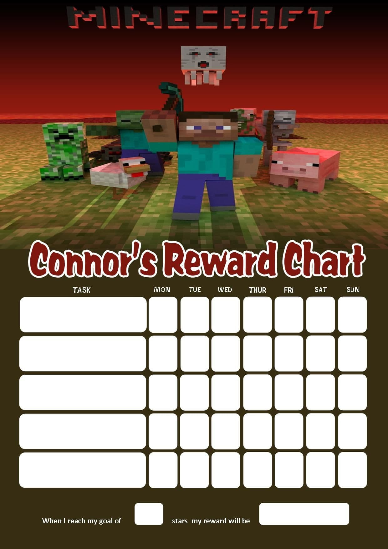 Personalised Minecraft Reward Chart (Adding Photo Option Available) inside Minecraft Reward Chart Printable