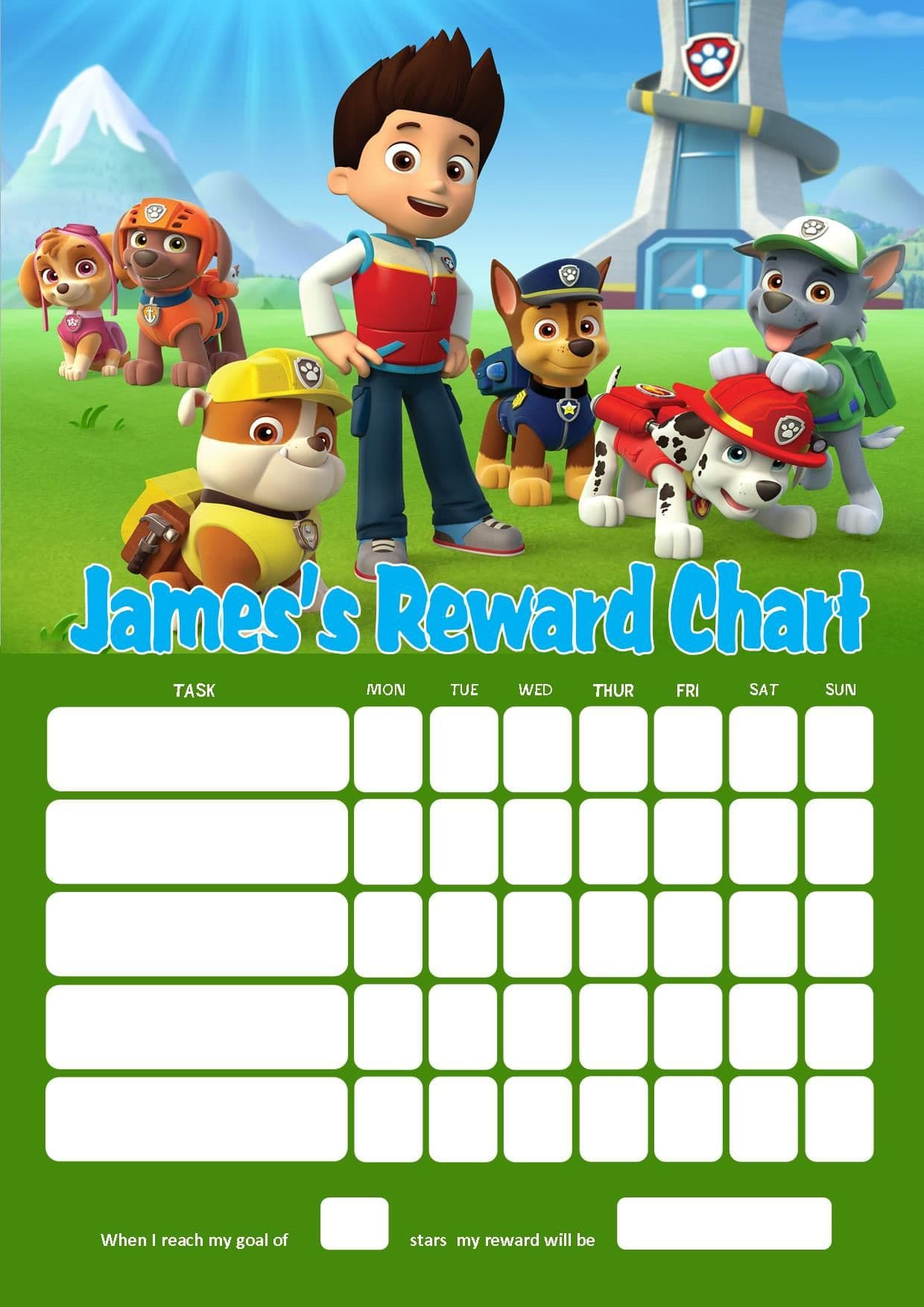 Personalised Paw Patrol Reward Chart (Adding Photo Option Available) in Paw Patrol Reward Chart Printable Free