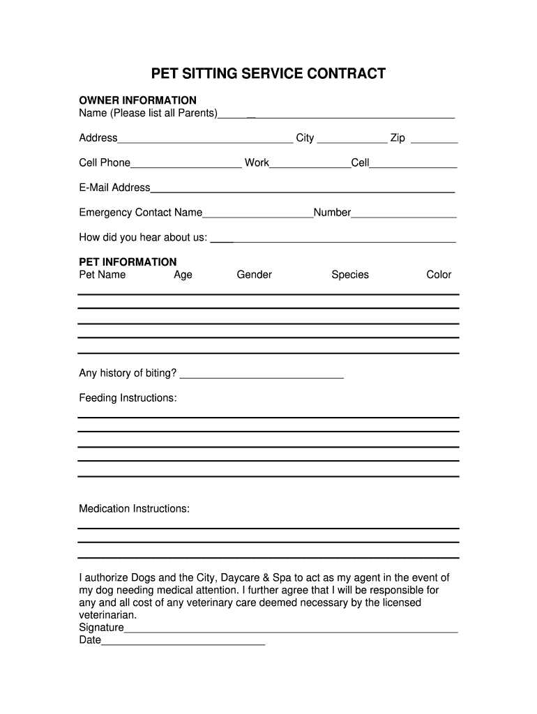 Pet Sitter Template - Fill Online, Printable, Fillable, Blank with Free Pet Sitting Templates