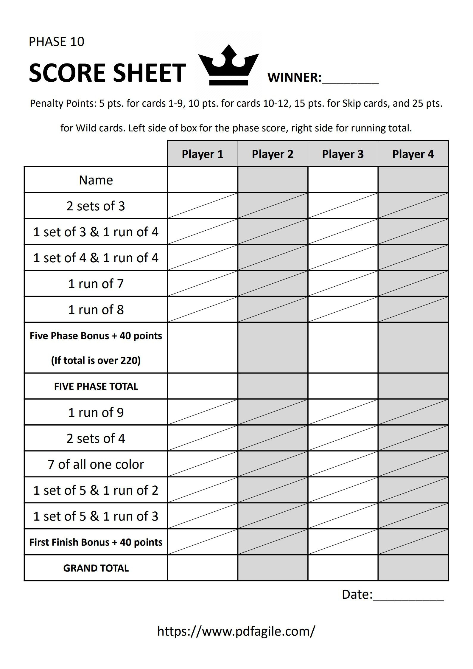 Phase 10 Scoresheet Template | Pdf Agile pertaining to Free Printable Phase 10 Score Sheet