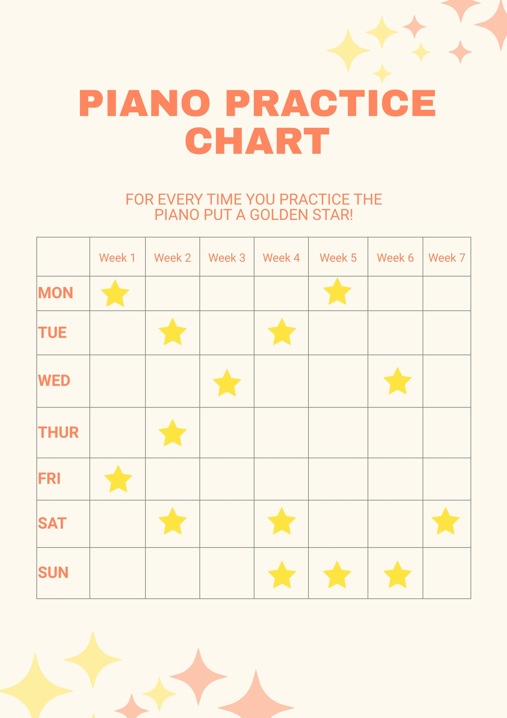Piano Practice Chart In Illustrator, Pdf - Download | Template within Piano Practice Chart Printable