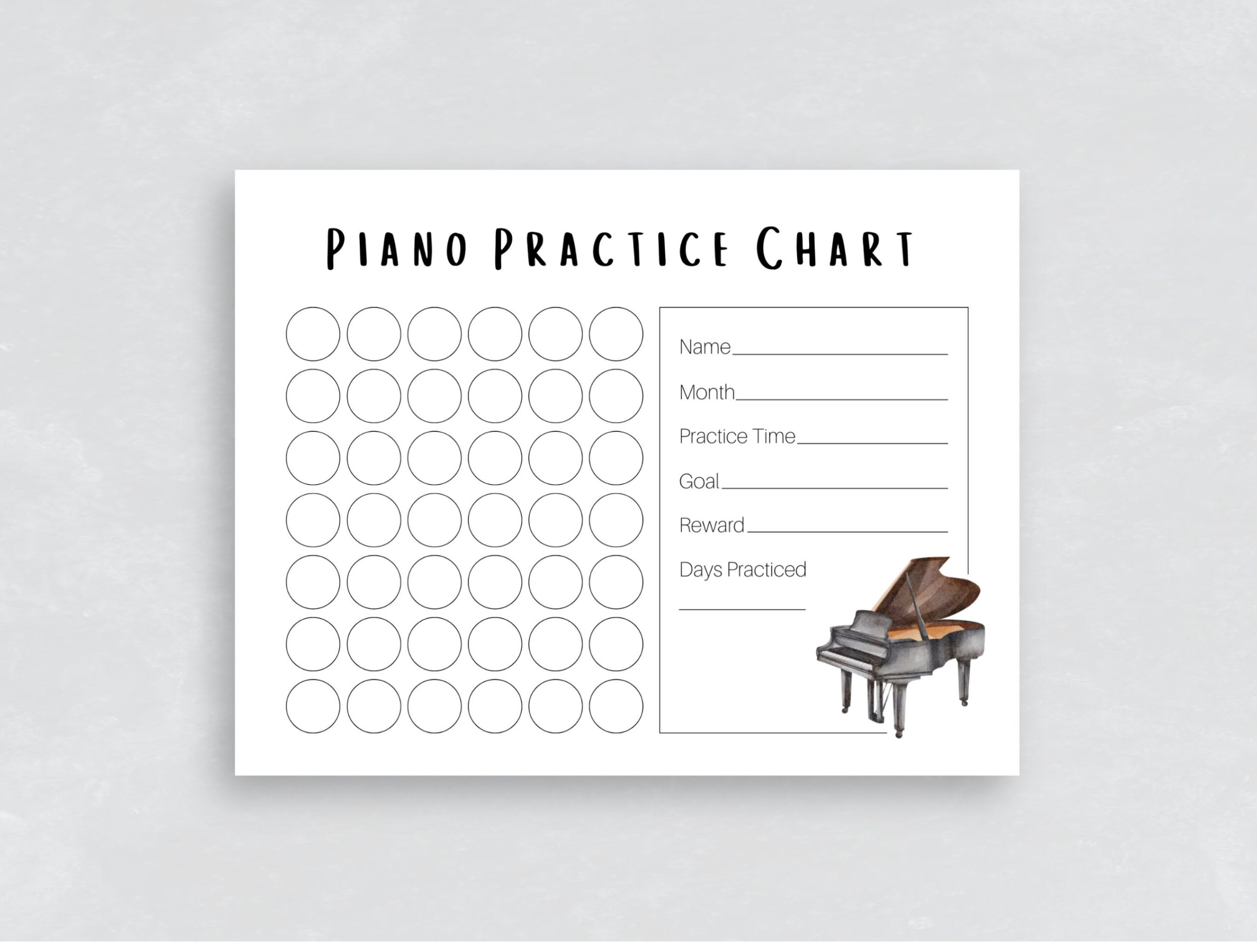 Piano Practice Chart | Piano Practice For Kids | Piano Teacher inside Piano Practice Chart Printable